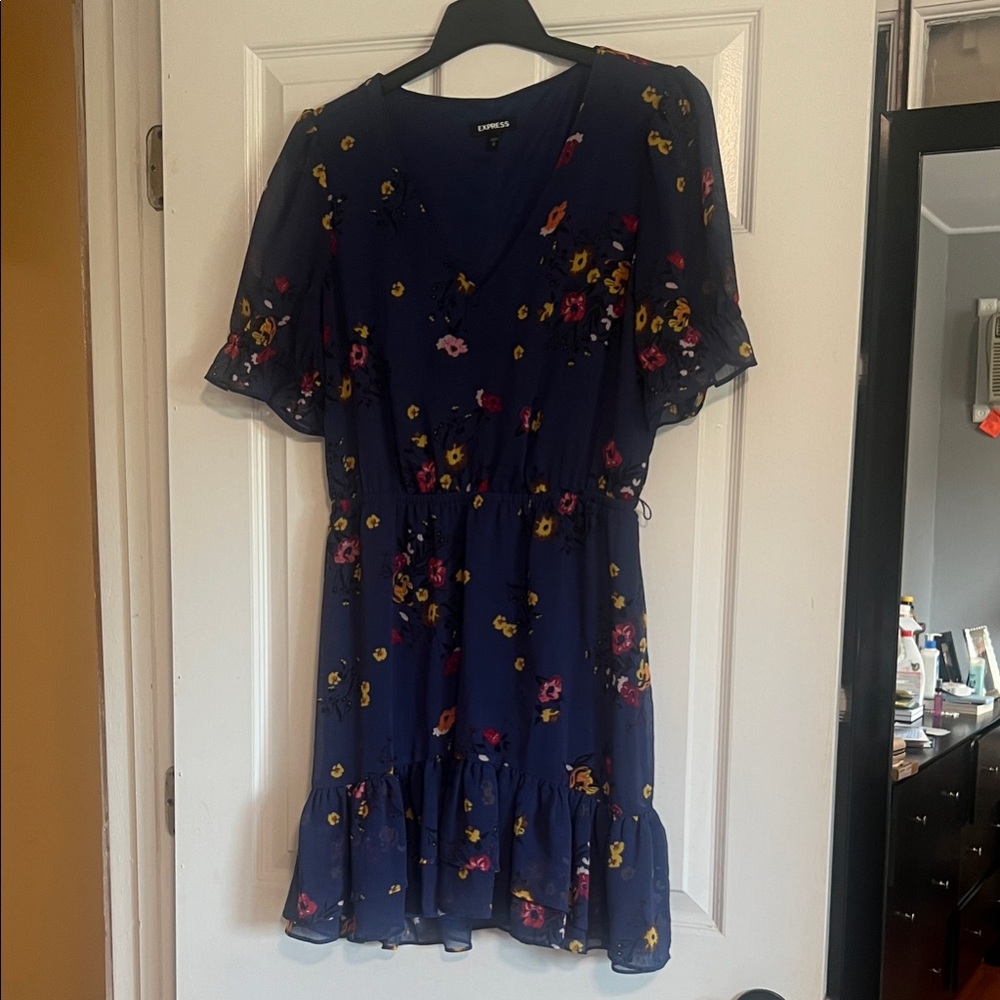 Express Blue Floral Midi Dress